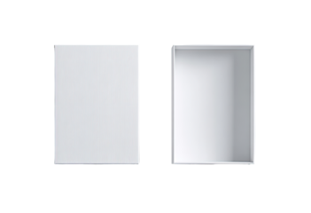 Open white cardboard box, top view