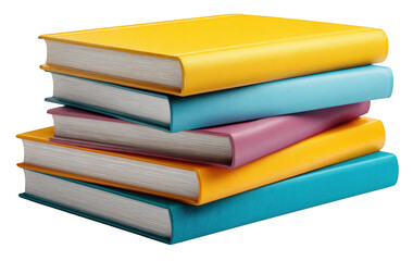 Bright stack of hardcover books with smooth covers and clean edges, minimal modern design, isolated on transparent, sharp detail