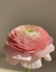 A bouquet of flowering ranunculus pink on a light background. Rich buttercup buds.A beautiful arrangement of pink ranunculus flowers in a vase. generative ai	
