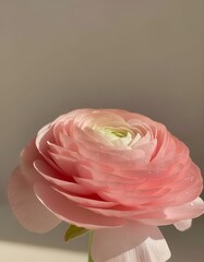 A bouquet of flowering ranunculus pink on a light background. Rich buttercup buds.A beautiful arrangement of pink ranunculus flowers in a vase. generative ai	