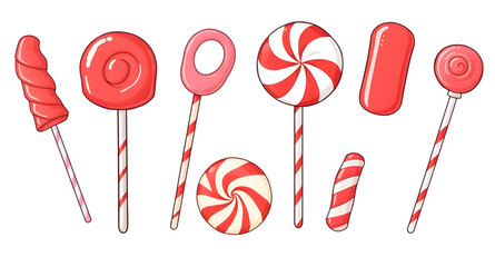 christmas, candies, peppermint, cane, swirl, sugar, dessert, treat, festive, holiday, winter, redwhite, striped, colorful, shiny, glossy, cute, cartoon, vector, icon, graphic, illustration, edible, co