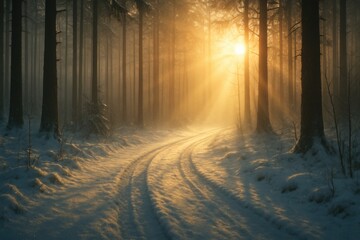 Winter forest sunrise