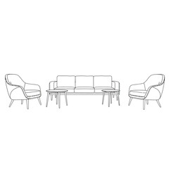 Line Drawing Sofa and Armchairs with Side Tables furniture