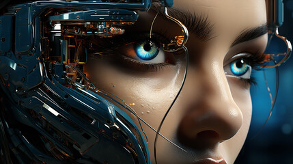 Futuristic cyborg eyes reflecting streaming code, ultra-high resolution, realistic reflections.