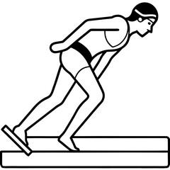 Swimmer at the starting block, focused and ready to dive, with copy space