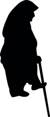 an old woman walking with baton, silhouette vector