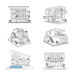 Six Modern Architectural House Designs In Line Art Style