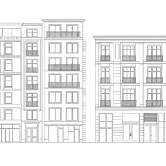 Urban Building Facades Line Drawing architecture exterior