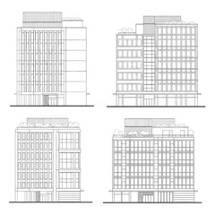 Architectural Line Drawings of Contemporary Urban Buildings