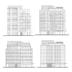 Architectural line drawings of contemporary building facades Keywords: architecture, building
