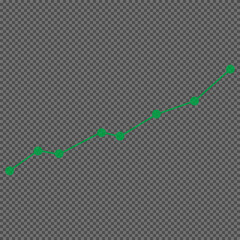 Green line graph with circular data points showing upward trend on transparent background chart