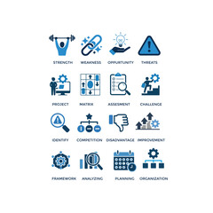 SWOT Analysis Icon Set &ndash; Strengths, Weaknesses, Opportunities, Threats
