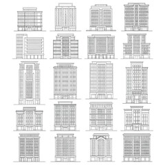 Architectural Line Drawings of Modern Apartment Buildings