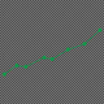 Green line graph with circular data points showing upward trend on transparent background chart