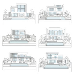 Architectural Renderings of Modern Villas with Pools and Landscaping