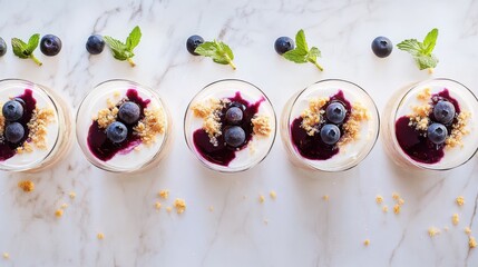 Delicious layered yogurt parfaits with blueberries and granola  