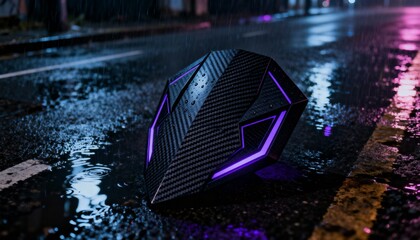 Cyber security concept. 3D glowing digital shield with padlock icon representing data protection on futuristic blurred technology background. Internet safety and network defense concept.