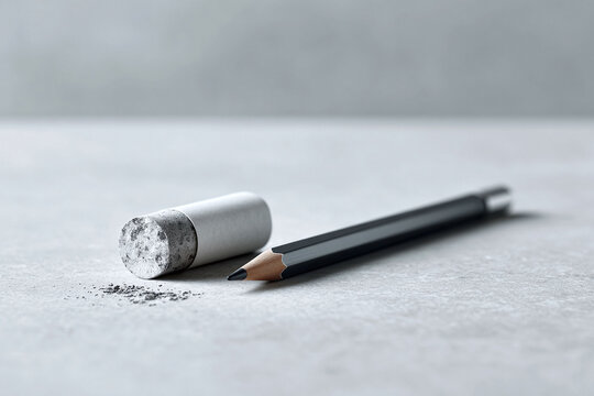 Clean, minimalist still life featuring a pencil and eraser. Symbolizes creativity, editing, and the writing process. Ideal for educational materials and creative projects.