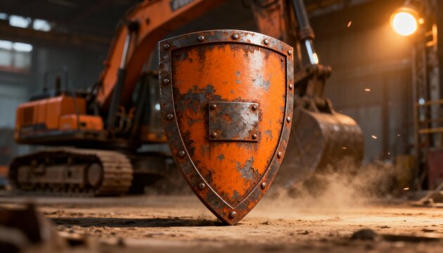 Cyber security concept. 3D glowing digital shield with padlock icon representing data protection on futuristic blurred technology background. Internet safety and network defense concept.