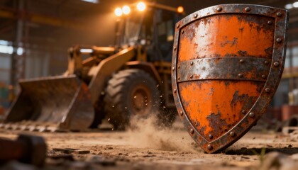 Cyber security concept. 3D glowing digital shield with padlock icon representing data protection on futuristic blurred technology background. Internet safety and network defense concept.