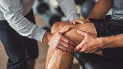 Sports Therapist Examining Knee Injury During Recovery Session