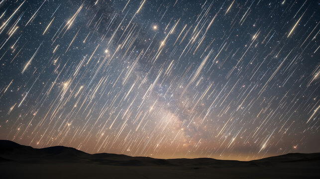 Ultra-Dense Meteor Shower Over Night Landscape