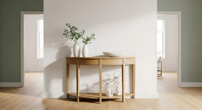 Console Table Interior Design Home Decor White Wall Copy Space