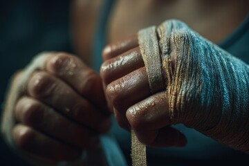 Close-up of Woman's Hands Wrapping in Boxing Tape, Cinematic Sports Macro