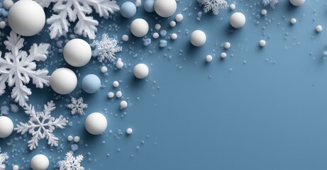 Winter Decoration With Snowflakes and Balls on Blue Background for Seasonal Festivities