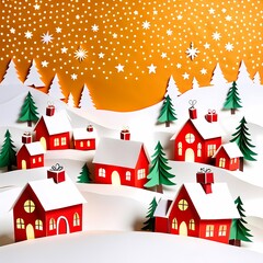 A charming Christmas scene with hand-crafted paper cut houses and festive elements, inviting viewers into a world of holiday cheer.