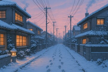 Snowy japanese street