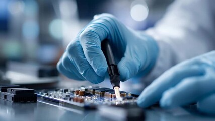 A person is working on a circuit board with a soldering iron. Concept of precision and focus, as the person carefully handles the delicate electronic components - Powered by Adobe