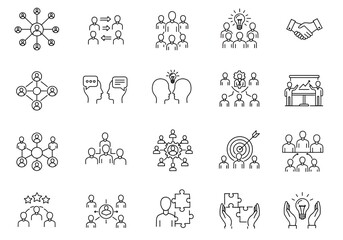Teamwork collaboration icons set for business success and strategic partnerships in modern companies and organizations
