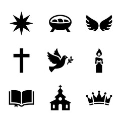 Fototapeta premium Icon set featuring religious symbols in minimalist black style