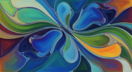 Abstract swirling colors of blue green teal orange and purple forming a dynamic pattern