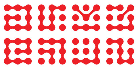 Metaball pattern. Vector Connect Circle Shapes with Geometric Dots. Connected dots icons. Circles pattern sign. Diagonal metaball connected circles shape.