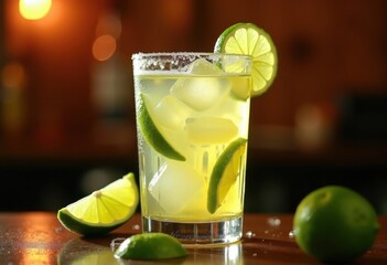 Naklejka premium Brazilian Caipirinha Lime Slice Tropical Spirit Delight in Dramatic Presentation