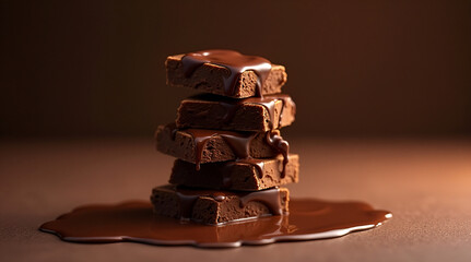 chocolate pieces on white background