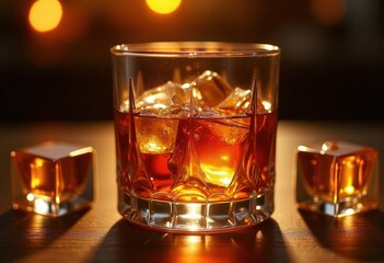 Elegant Whiskey Neat Served in Crystal Tumbler Radiating Sophistication