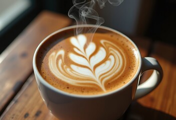 Exquisite Latte Art Swirls Creating Intricate Patterns on Freshly Steamed Coffee Surface