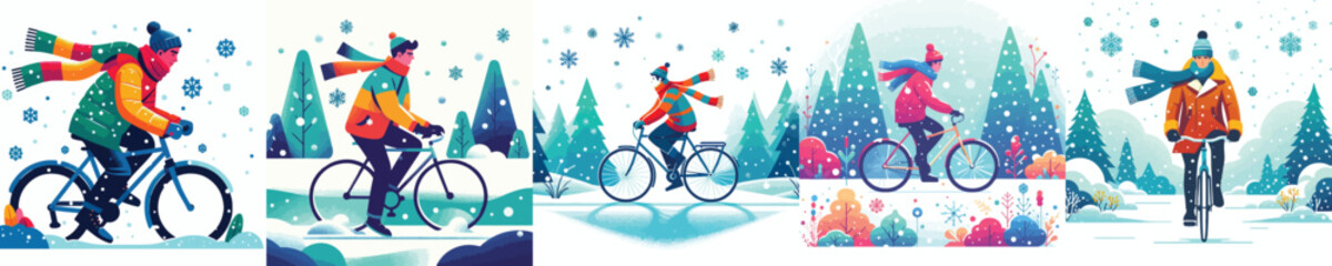 a man riding a bicycle in the snow