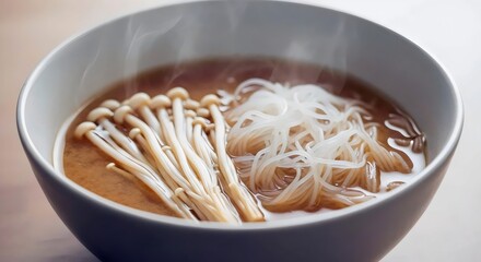 Organic miso ramen soup in rustic bowl for wholesome probiotic-rich wellness and mindful eating design