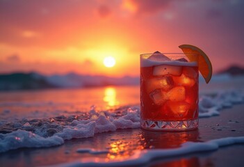 Gradient Tequila Sunrise Artistic Capture Warm Sunset Horizon Ocean Waves Silhouettes