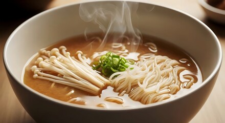 Rustic Japanese ramen bowl with miso broth for wholesome gut-health dinner and sustainable lifestyle decor