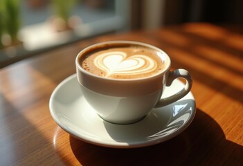 Heart-Shaped Foam Cappuccino Art Beautifully Crafted Morning Delight Warm Cozy Coffee