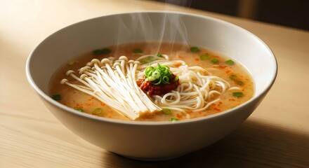 Fermented miso broth ramen bowl for calm digestion and wholesome gut-health dinner photography