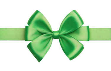 A vibrant green satin ribbon bow, centered on a horizontal band of the same color