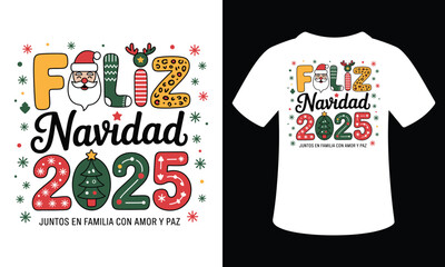 Merry Christmas 2025 Festive Vector T-Shirt