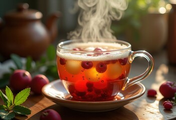 Rose Hip Tea Infusion Enhanced by Honey Comforting Warmth Natural Remedy