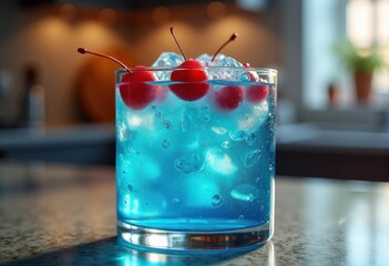 Tropical Blue Lagoon Creation Elegant Cherry Piece Refreshing Fun Vivid Tropical Escape